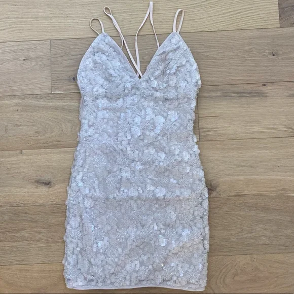 SOLD Forever 21 Nude Blush Sequin Spaghetti Strap Dress - Picture 6 of 8